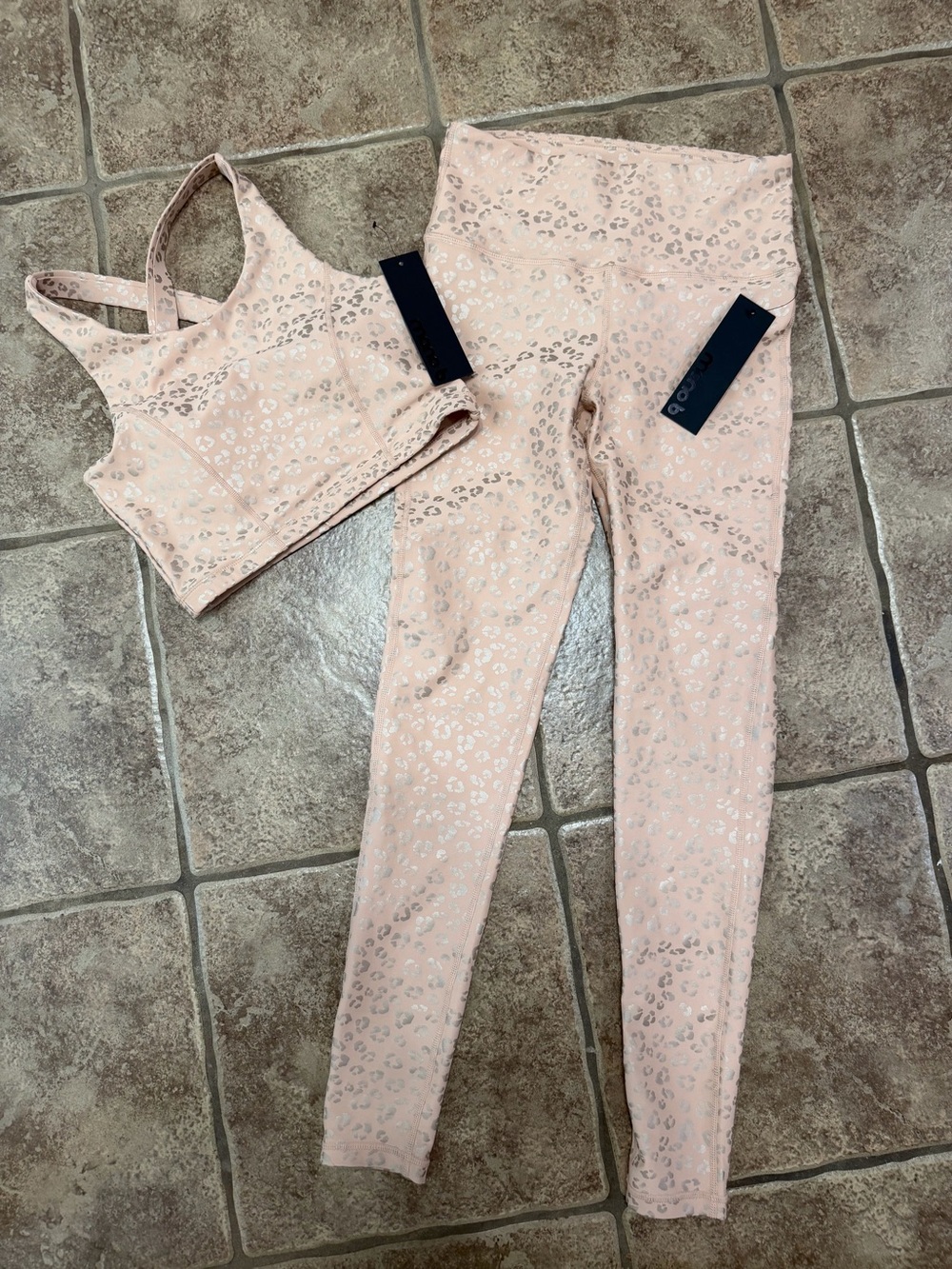 Mono B Blush Pink Metallic Leopard Legging & Sports Bra Set